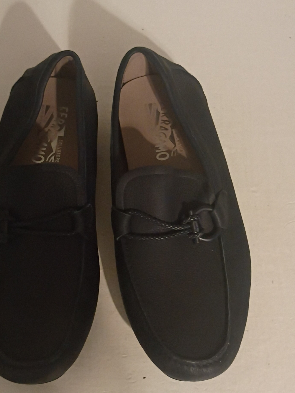 Salvatore Ferragamo Black Leather Driving Loafers with Bit Accent